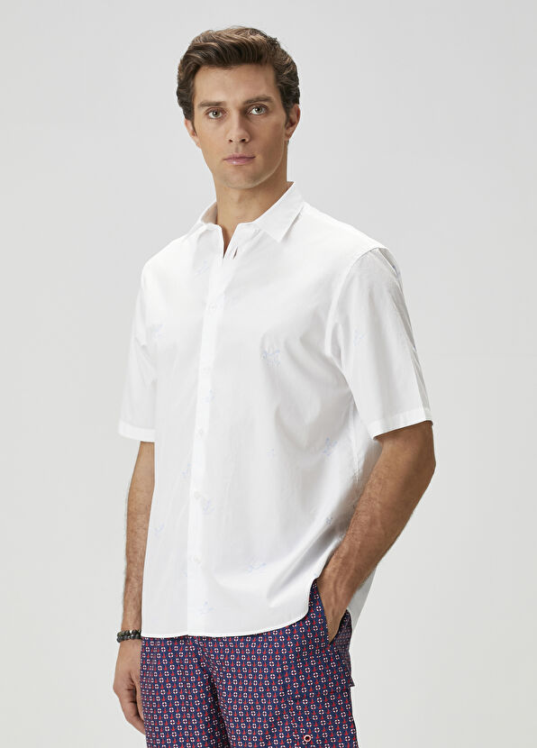 Beymen Club White Logo Embroidered Short Sleeve Poplin Shirt - 4