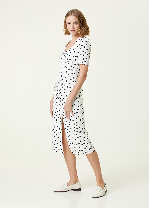 Beymen Club Siyah Beyaz Puantiyeli Midi Elbise - 1