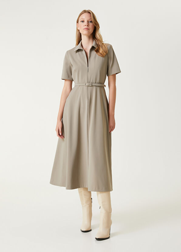 Dark Beige Midi Dress Beymen Club Dark Beige Midi Dress - 4