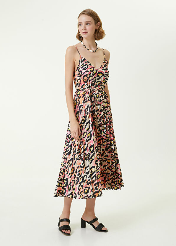 Beymen Club V Yaka Leopar Desenli Pilili Midi Elbise - 1
