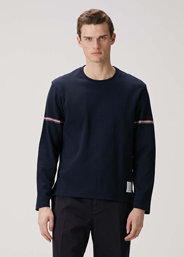 Thom Browne Lacivert Logo Jakarlı Uzun Kollu T-shirt - 1