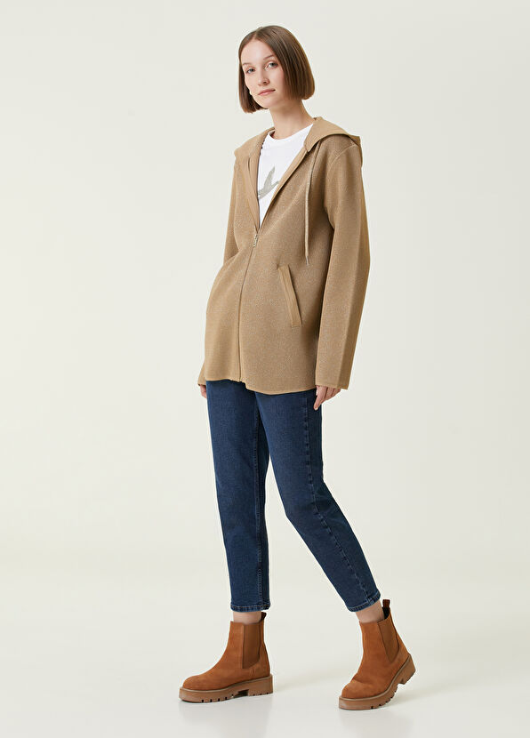 Beymen Club Beige Hooded Glitter Cardigan - 2