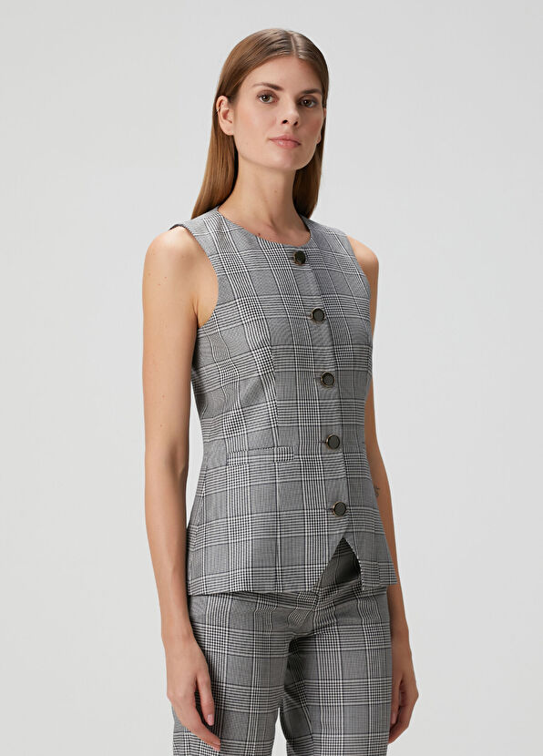 Melis Kaptanoglu Black and White Plaid Women's Vest - 1