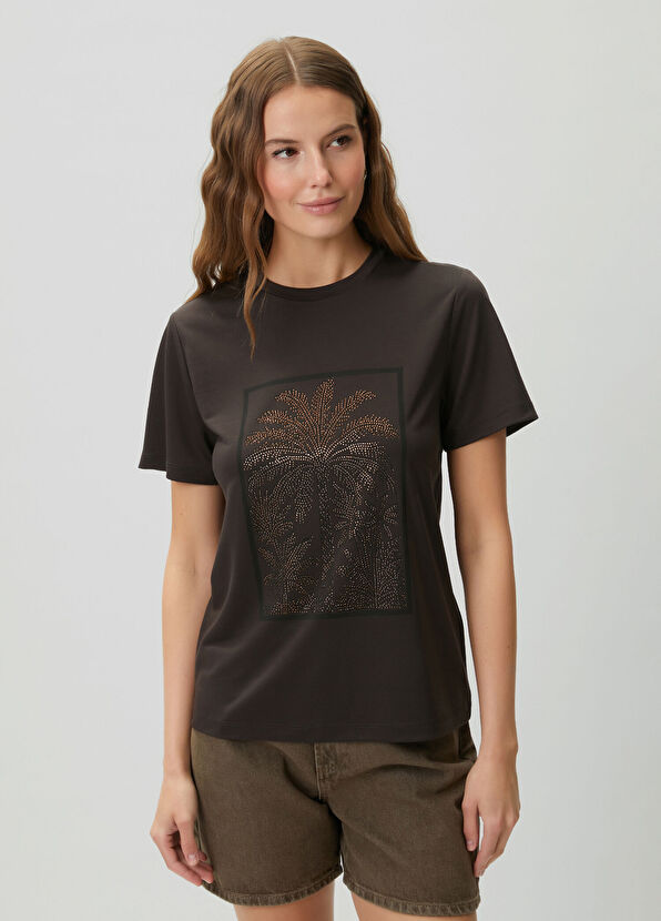 Beymen Club Kahverengi Palmiye Hotfix Viskon T-shirt - 4
