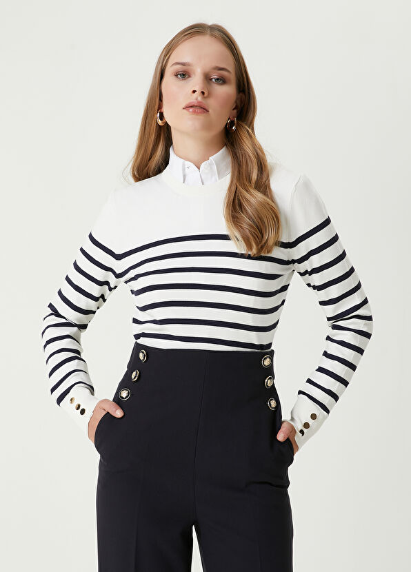 Beymen Club Beyaz Siyah Çizgili Kazak - 1