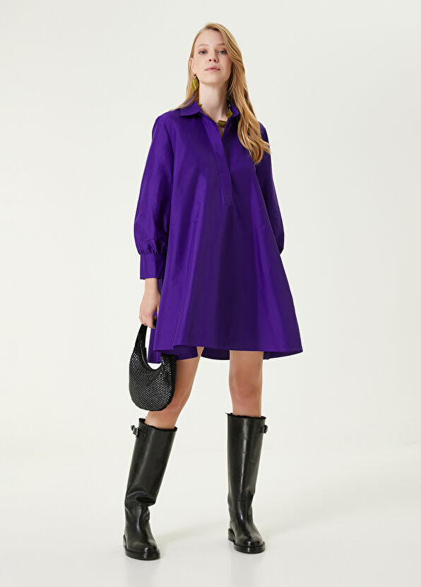 Beymen Club Mor Mini Gömlek Elbise - 4