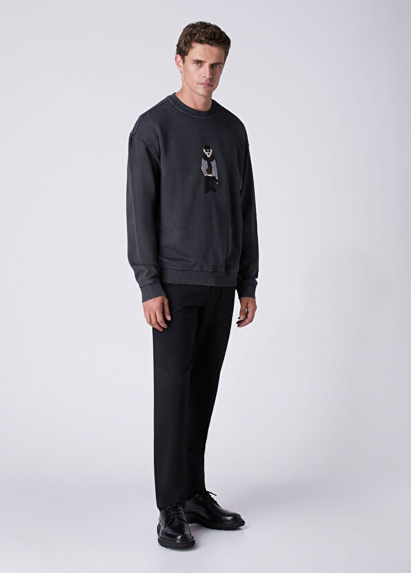 Beymen Club Anthracite Dog Appliqué Oversized Sweatshirt - 3