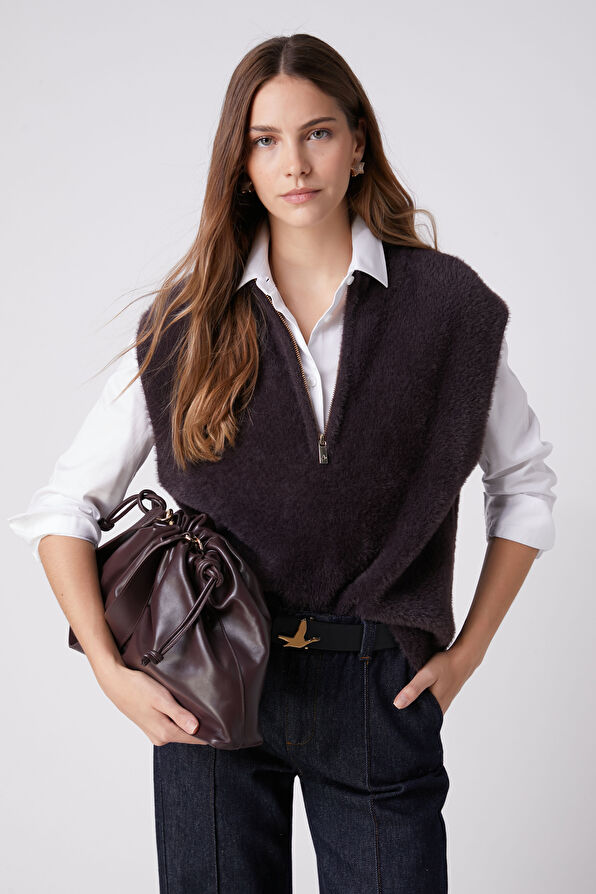Beymen Club Plum Zippered Feathered Sweater - 2