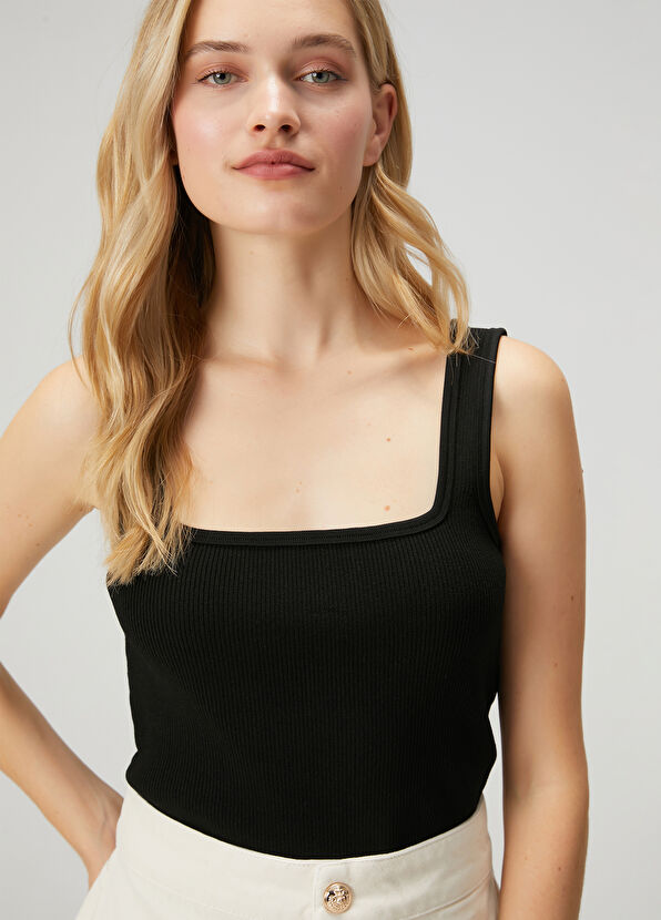 Beymen Club Black Square Neck Basic Tank Top - 2