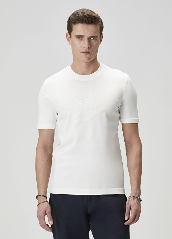 Beymen Club Kırık Beyaz Logo Jakarlı Kısa Kollu Kazak - 1