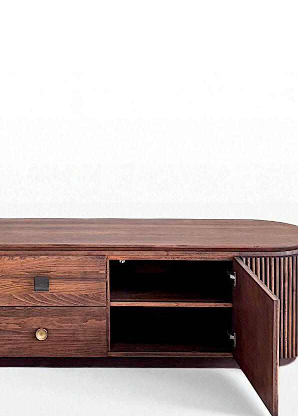 Wood Mood Works Münhani Cocoa Color Solid Wood TV Unit - 3
