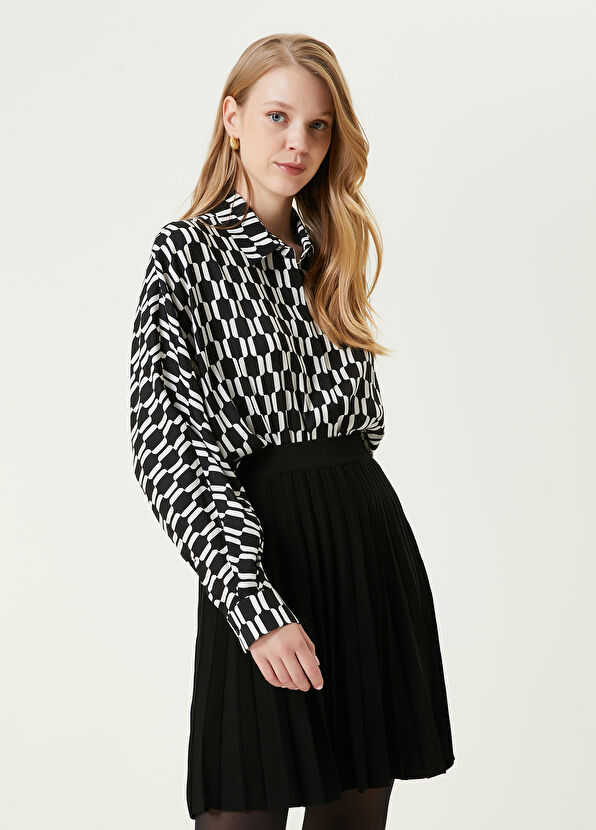 Beymen Club Siyah Beyaz Desenli Twill İpek Gömlek - 1