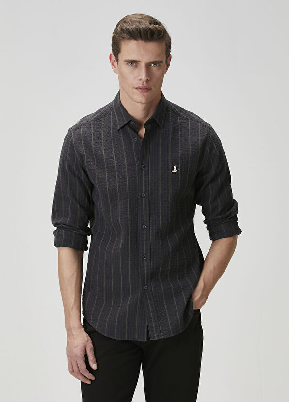 Beymen Club Comfort Fit Haki Çizgili Gömlek - 2