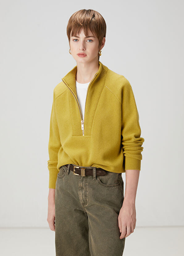 Beymen Club Yağ Yeşili Yarım Fermuarlı Yün Kazak - 3