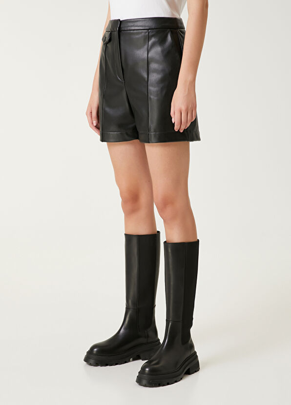 Beymen Club Siyah Suni Deri Mini Şort - 3