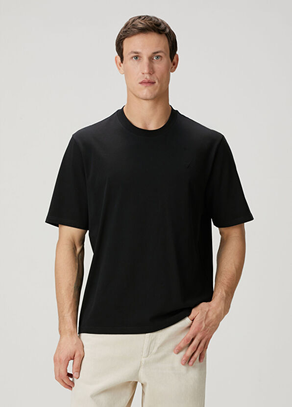 Ami Paris Black Logo Embroidered T-Shirt - 1