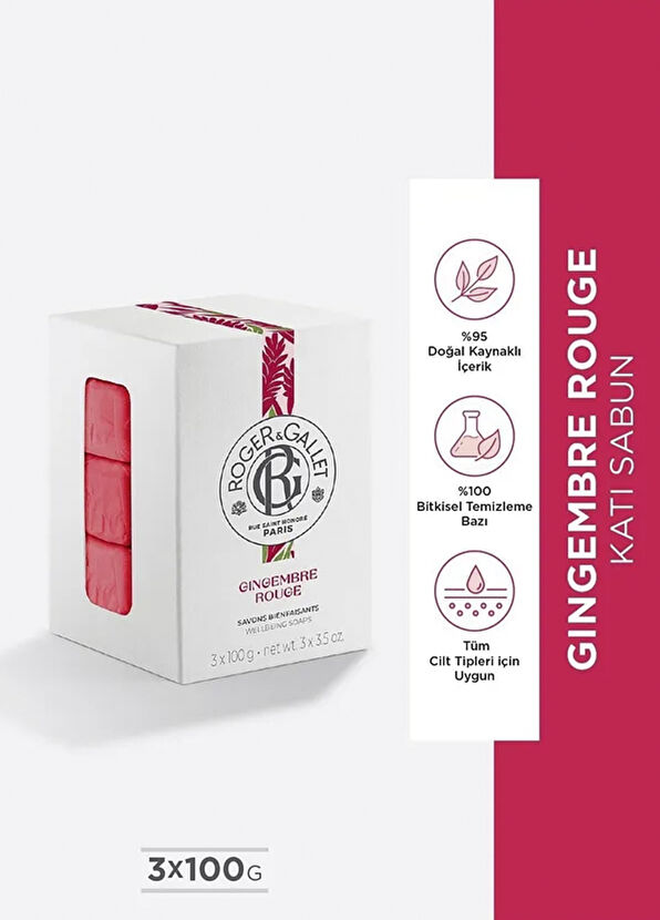 Roger&Gallet Gingembre Rouge Egzotik Kırmızı Zencefil Kalıcı Doğal Koku 3'lü Katı Sabun 3 x 100 gr - 2