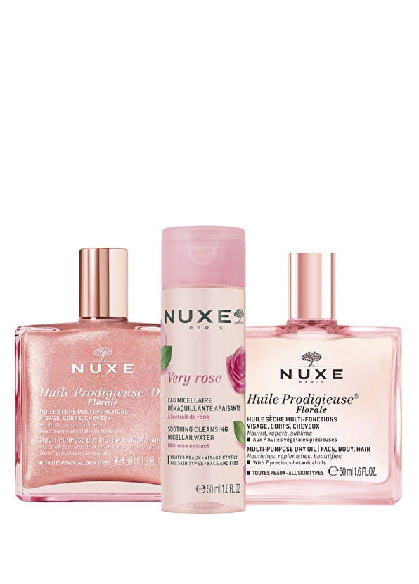 Nuxe Huıle Prodıgıuse Florale Kuru Yağ 50 ml + Huıle Prodıgıuse Florale Or Kuru Yağ 50 ml + Makyaj Temizleme Suyu 50 ml Cilt Bakım Seti  - 1