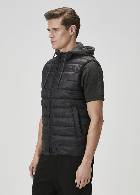 Beymen Club Siyah Kapüşonlu Puff Yelek - 4