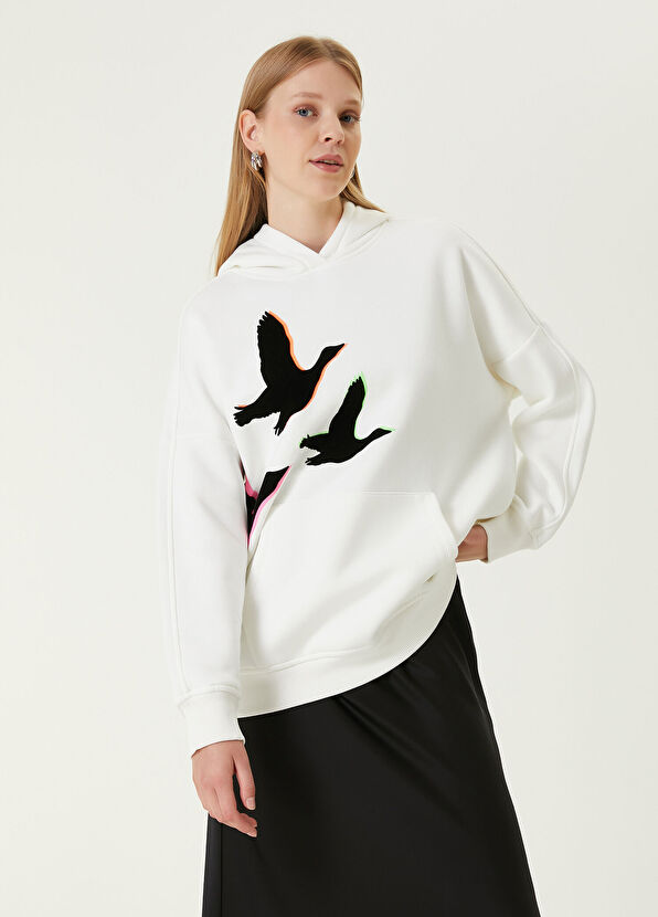 Beymen Club Beyaz Kapüşonlu Logo Baskılı Sweatshirt - 1