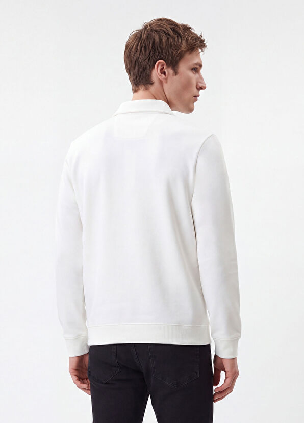Beymen Club Comfort Fit Kırık Beyaz Polo Yaka Sweatshirt - 4