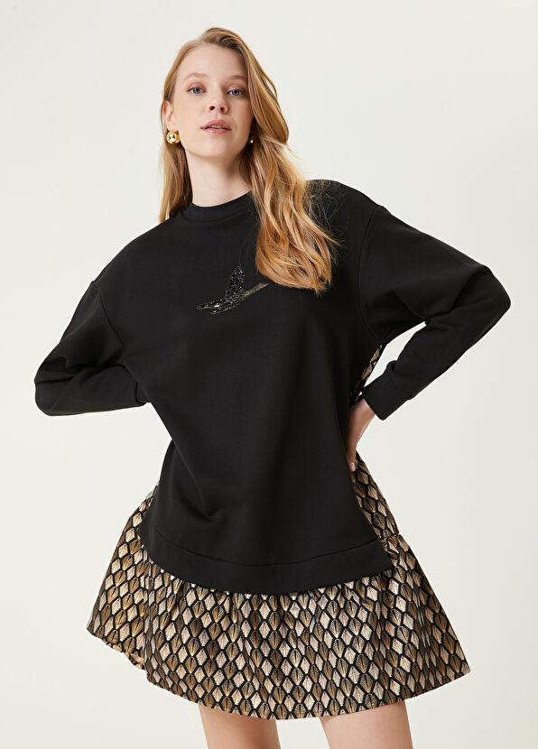 Beymen Club Siyah Brokar Detaylı Mini Elbise - 2