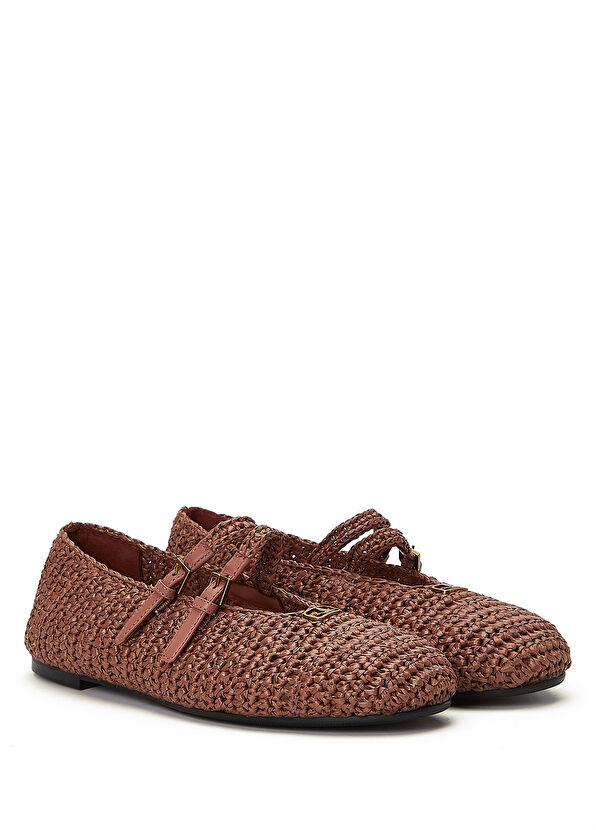 Beymen Club Mary Jane Dried Rose Raffia Ballet Flats - 2