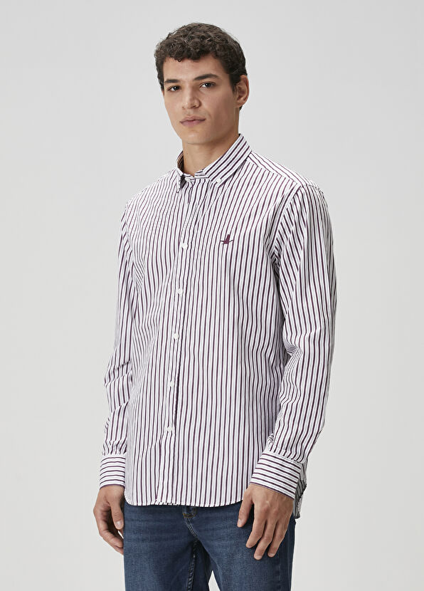 Beymen Club Comfort Fit Mürdüm Çizgi Desenli Gömlek - 4