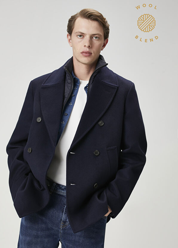 Beymen Club Navy Inner Collar Detail Wool Blend Coat - 1