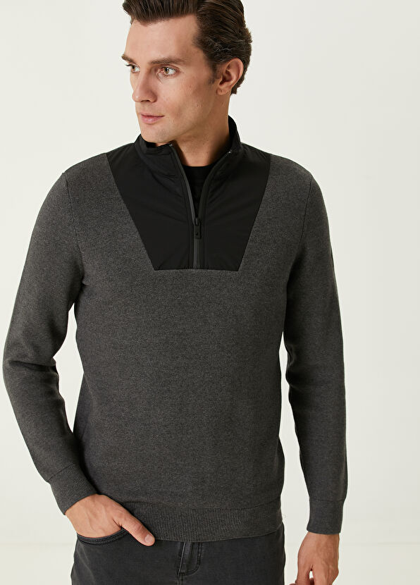 Beymen Club Anthracite Half Zip Pullover - 2