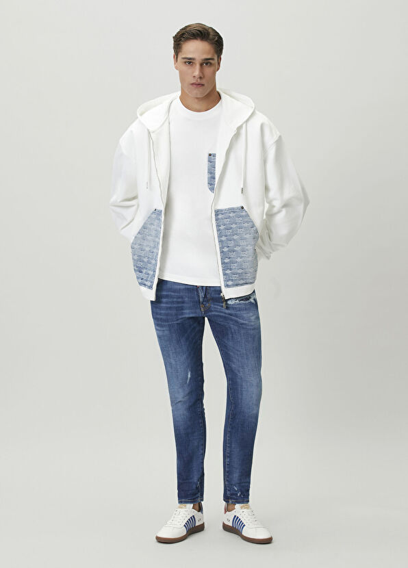 Dsquared2 Beyaz Logolu Denim Garnili T-shirt - 2