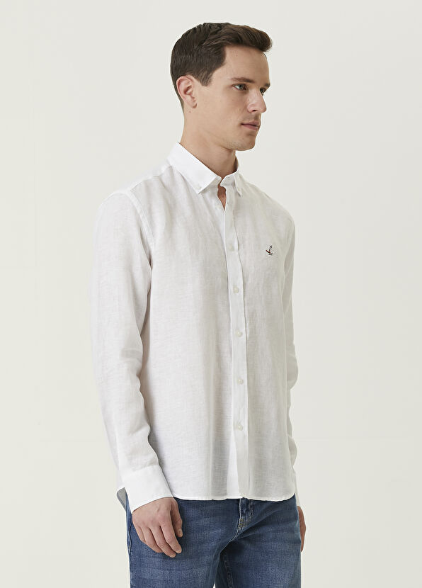 Beymen Club Comfort Fit Beyaz Keten Gömlek - 4