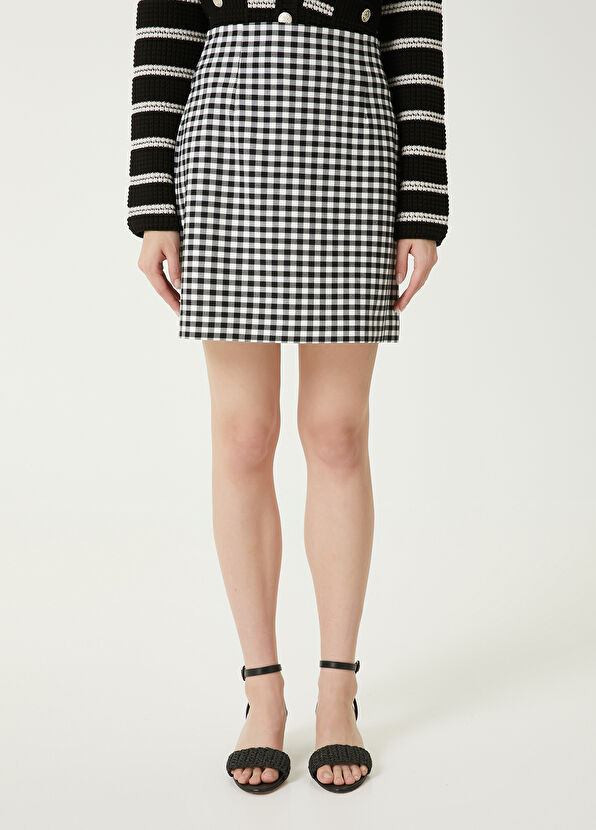 Beymen Club Siyah Beyaz Kareli Mini Etek - 3