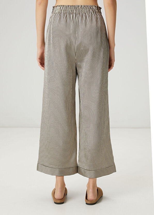 Beymen Club Beige brown satin striped trousers - 4