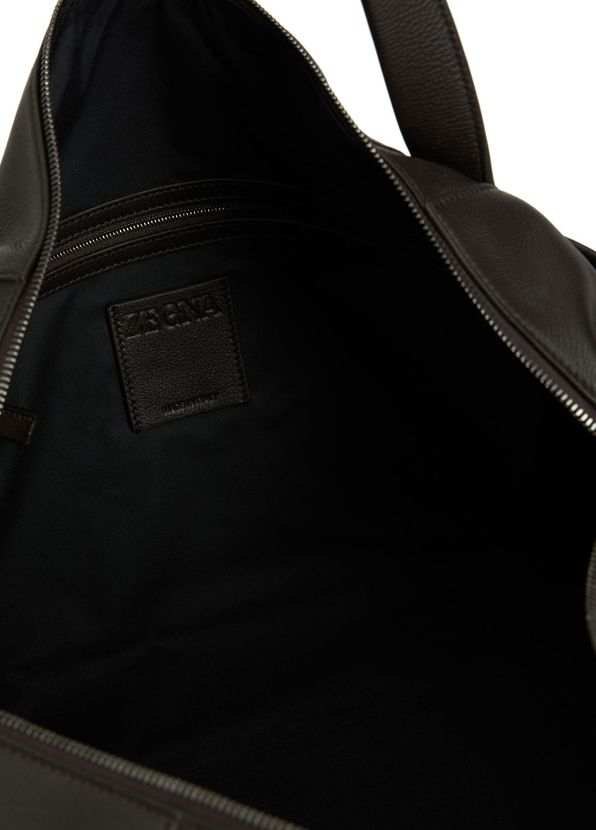 Zegna Dark Brown Men's Leather Travel Bag - 4