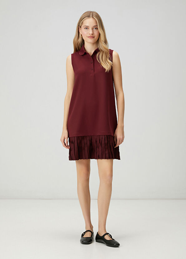 Beymen Club Burgundy Pleated Mini Polo Dress - 1