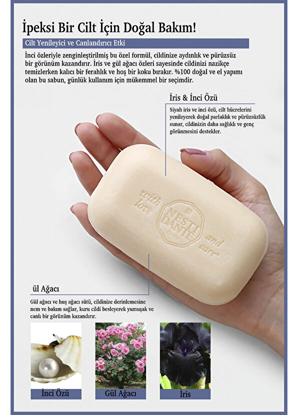 Nesti Dante Philosophia Cream Aydınlatıcı ve Nemlendirici İnci Özü & İris & Gül Ağacı Katı Sabun 250 gr - 3