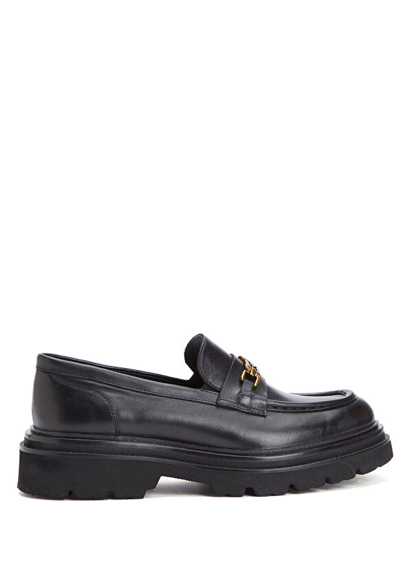 Beymen Club Black Chain Logo Women's Leather Loafers - 1