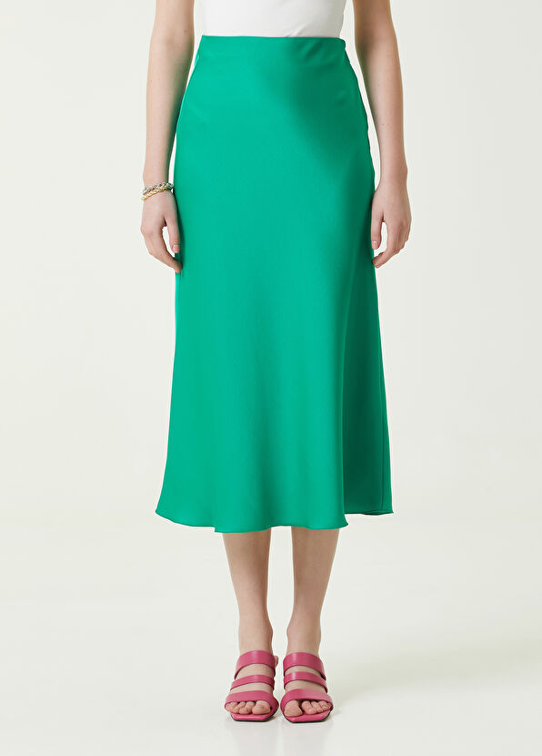 Beymen Club Yeşil Midi Evaze Saten Etek - 2