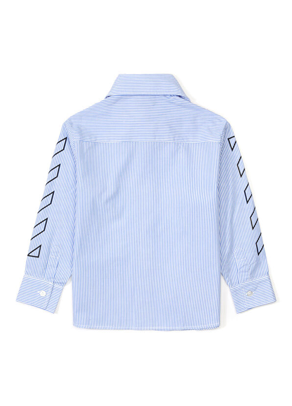 Off-White Mavi Çizgili Erkek Çocuk Gömlek - 2