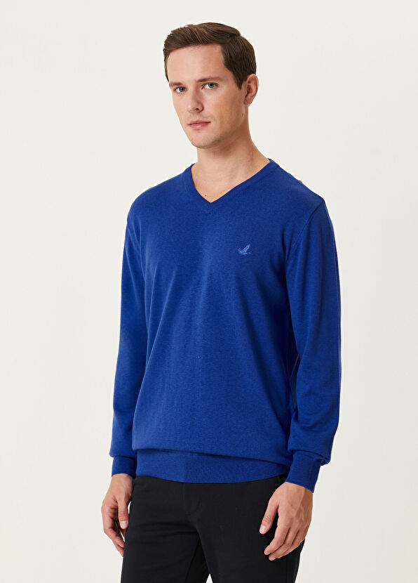 Beymen Club Sax Blue V-Neck Sweater - 2