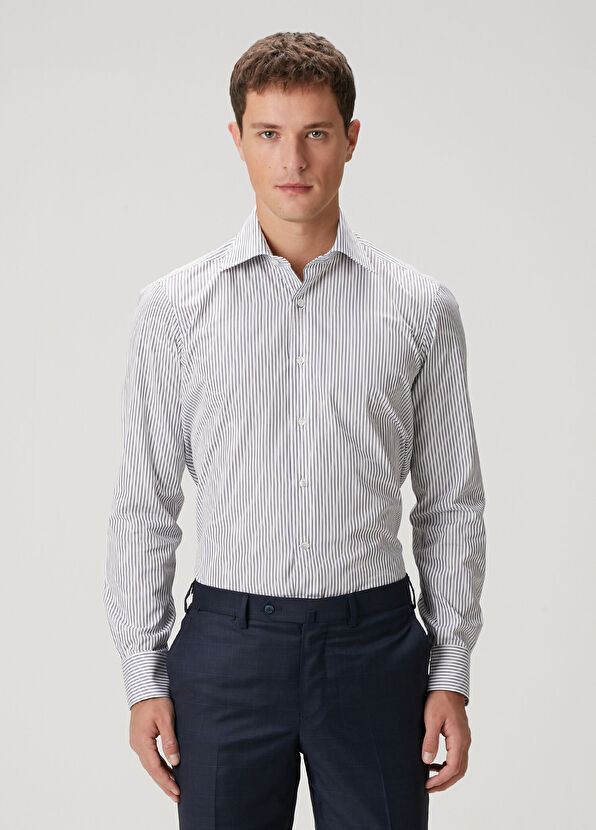 Fray Byron Lacivert Çizgi Desenli Gömlek - 1