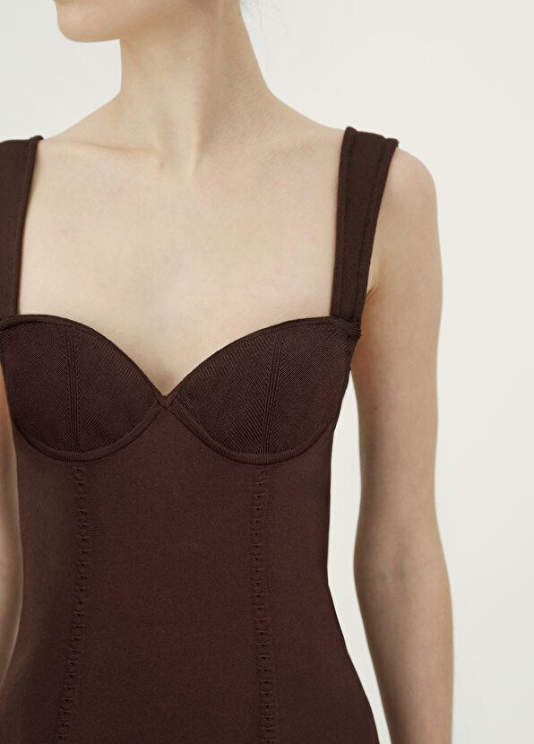 Rawe Claudia Kahverengi Kalın Askılı Kadın Midi Boy Elbise - 2