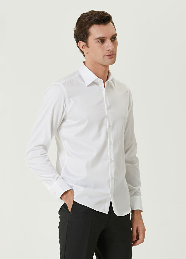 Beymen Club Slim Fit Beyaz Mekanik Stretch Saten Gömlek - 4