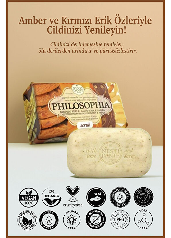Nesti Dante Philosophia Scrub Arındırıcı ve Dengeleyici  Amber & Kırmızı Erik Özü Katı Sabun 250 gr - 2