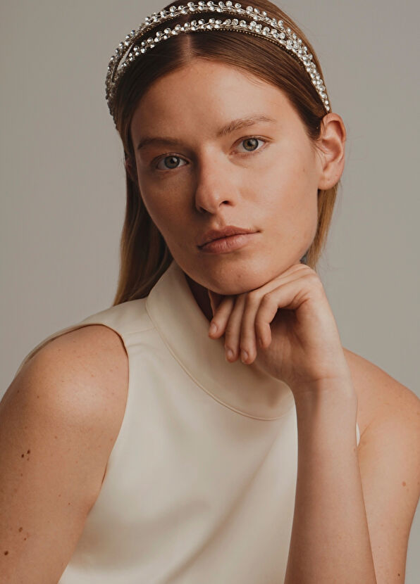 Meriç Tanın Alessia Headpiece Women's Veil Accessory with Crystal Stones - 2