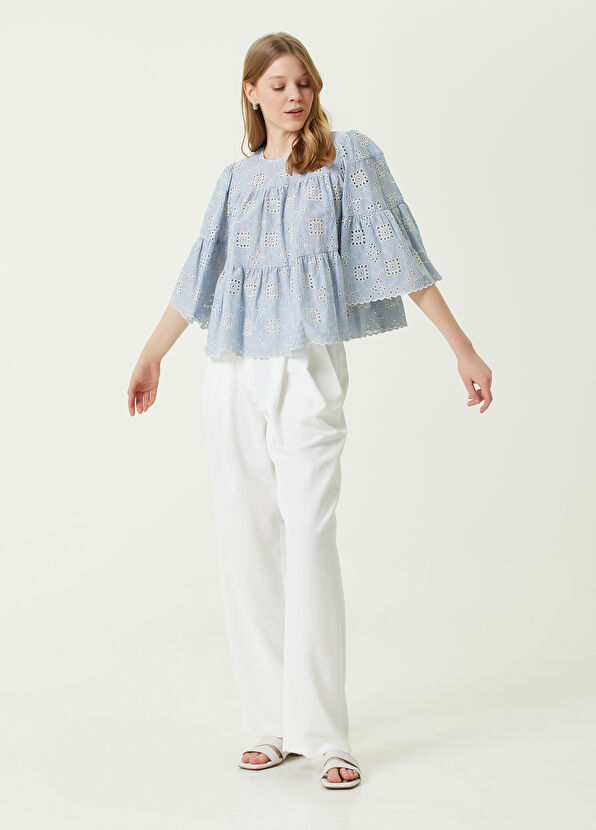 Beymen Club Mavi Bisiklet Yaka Nakışlı Bluz - 2