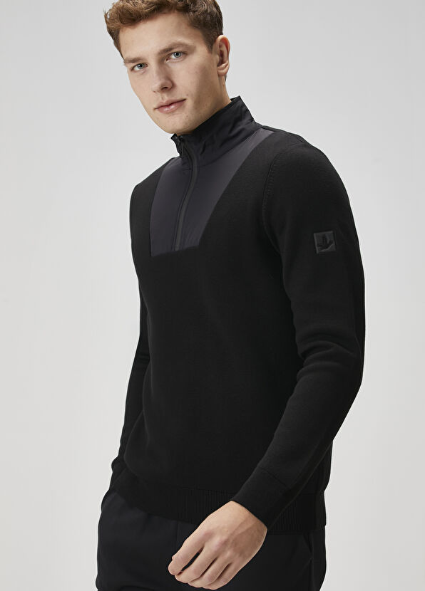 Beymen Club Black Collar Zippered Micro Insert Sweater - 2