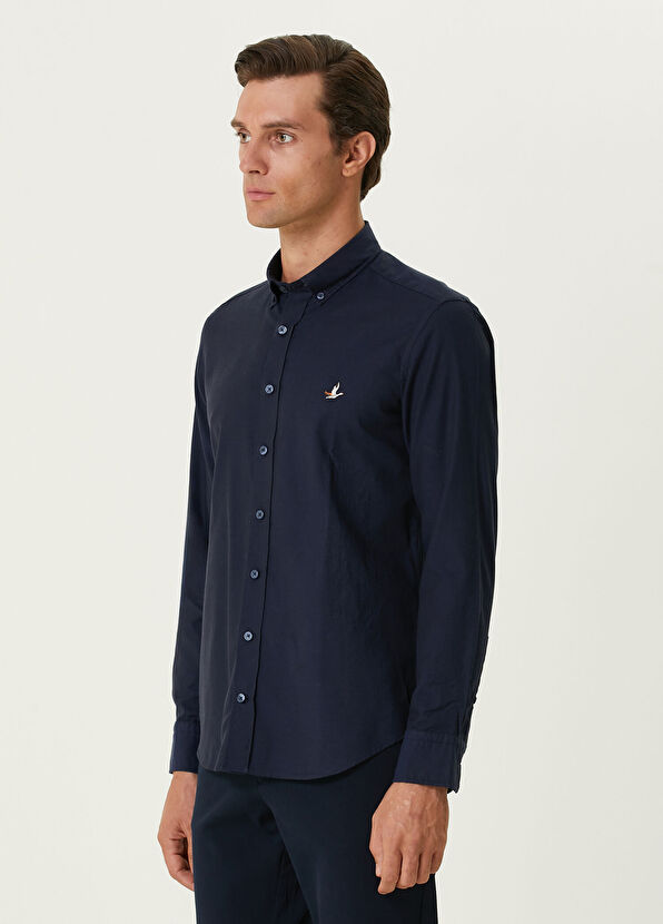 Beymen Club Slim Fit Navy Blue Oxford Shirt - 4