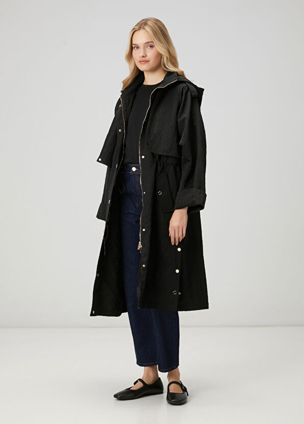 Beymen Club Siyah Kapüşonlu Pardösü - 4